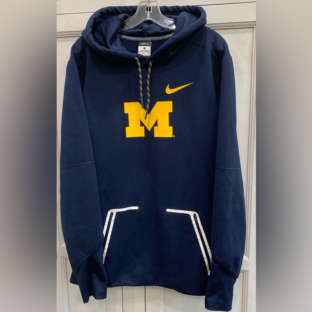 Nike Michigan Wolverines Sweatshirt Blue Yellow Hoodie Thick Soft Size L